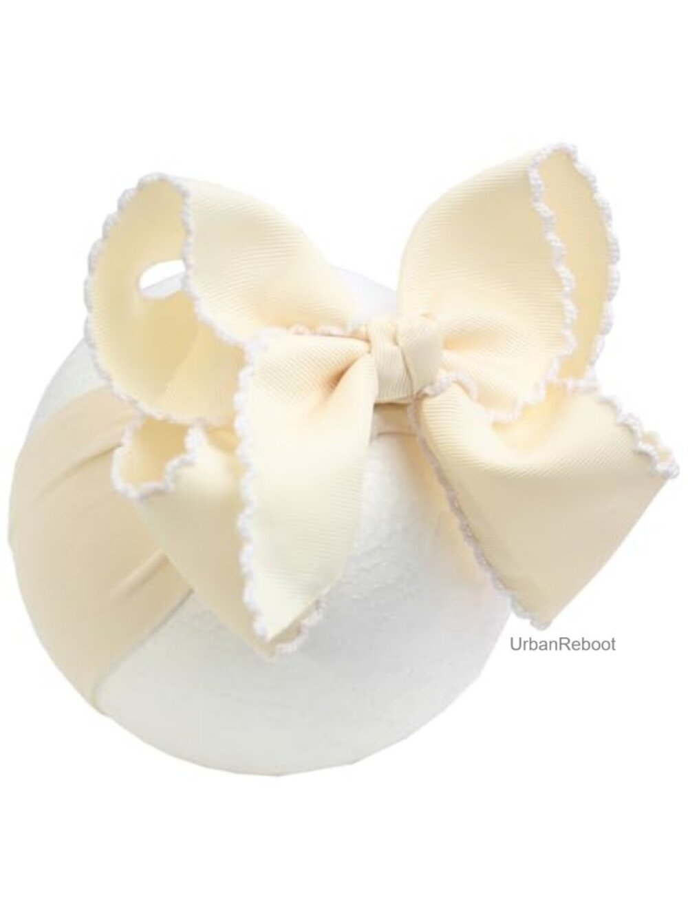6" Jumbo Beige Baby Girls Bow Headbands, Soft Nylon Headwraps